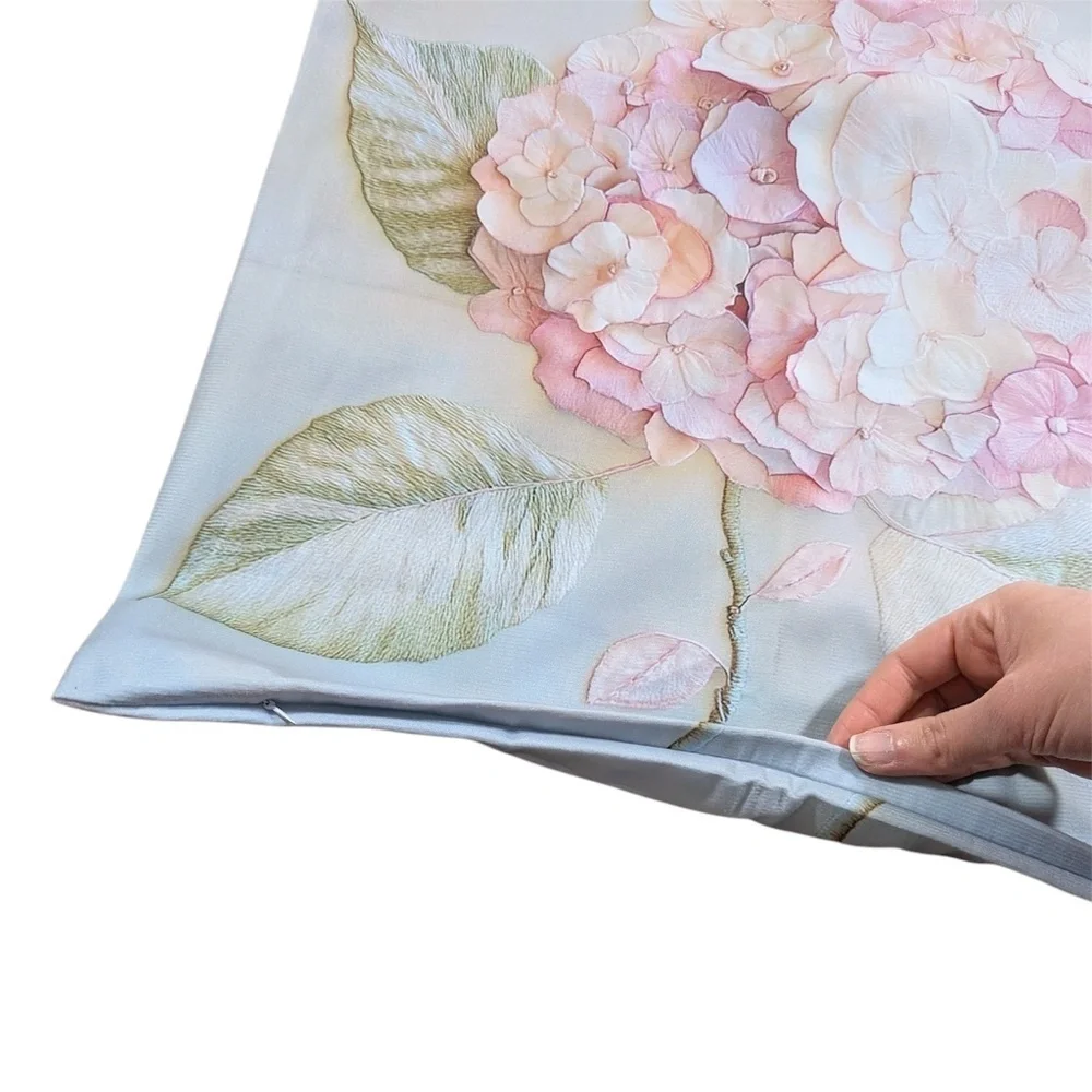 Set of Two Light Pink & Blue Floral Pillow Covers Size 17.5 x 18”